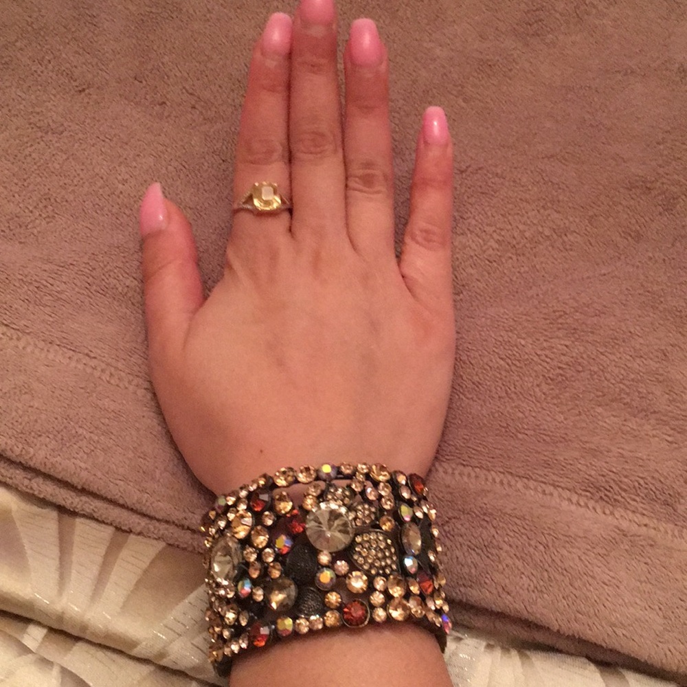 Brown Neutral Stoned Statement Cuff Bracelet - image 7